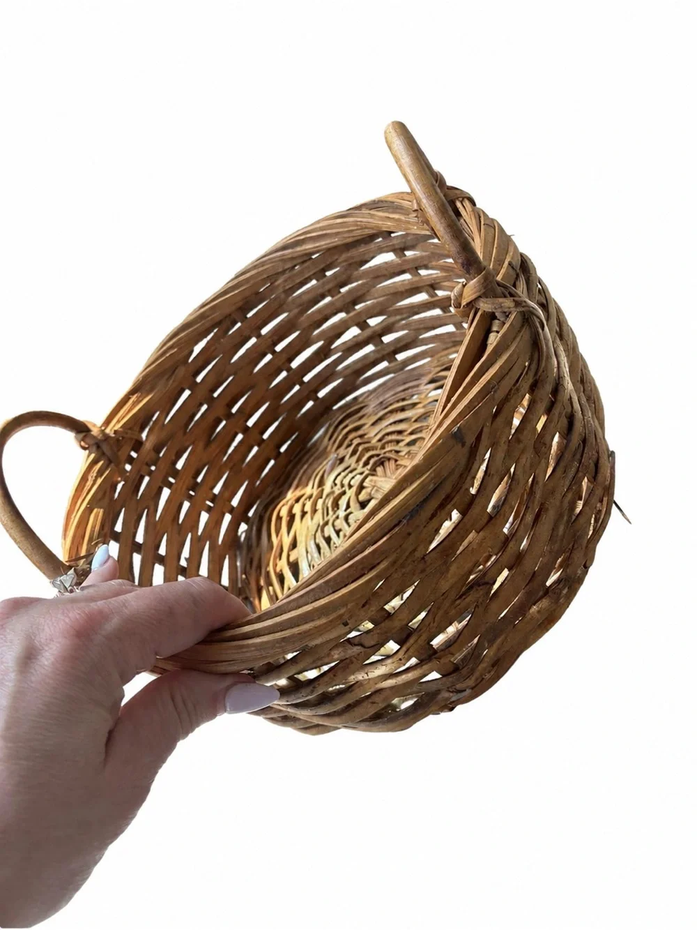 Rustic Wicker Round Basket with Handles - Brown